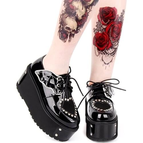 Japanese Harajuku Gothic Punk Lolita Autumn Winter Girls Shoes Thick Heel Platform Lace-up Shoes