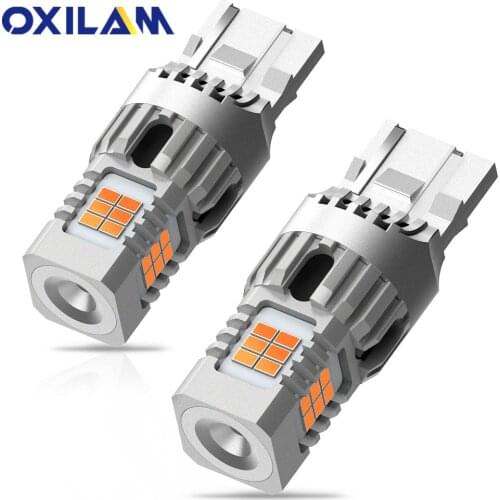 OXILAM 2pcs T20 WY21W LED No Hyper Flash 7440 W21W WY21W Led Canbus Turn Signal Light Bulb Amber Yellow 3020 SMD 12V Auto Lamp