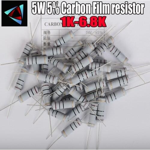 5pcs 5W 5% Carbon Film resistor 1R ~ 1M 1K 1.2K 1.5K 1.8K 2K 2.2K 2.4K 2.7K 3K 3.3K 3.6K 3.9K 4.3K 4.7K 5.1K 5.6K 6.2K 6.8K ohm