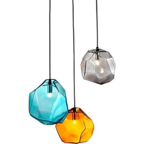 Modern Colorful Hanging Glass Pendant Light Yellow Grey Blue Glass Shade Iceberg Pendant Lamp Fancy Glass Home Lighting Decor Fo