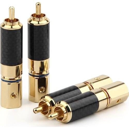 RCA Male Connector Carbon Fiber Gold Plated Copper 10mm Tail Hole RCA Adapter For Acoustic Terminal Amplifier Speaker Lotus Plug