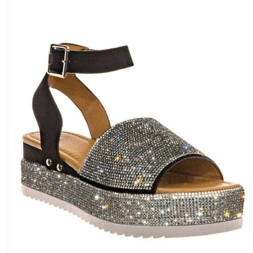 New Summer Women Sandals Comfort Platform Thick Slippers Fashion Crystal Sandals Casual Beach Shoes Black 2021 Women Shoes