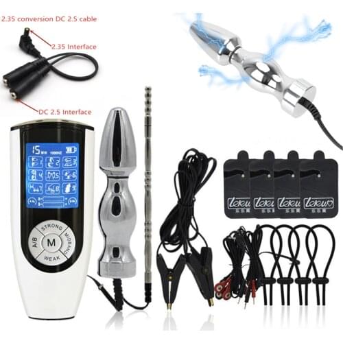 BDSM Strong Electric Shock Anal Vaginal Plug Urethra Stimulation Rod Penis Ring SM Nipple Clamp Body Massage Pad Medical Sex Toy