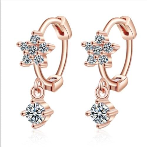 Charm Crystal Star Drop Earrings Female Party Accessories Trendy Silver Plated Earrings Girls Jewelry Fashion Rose Gold Earrings