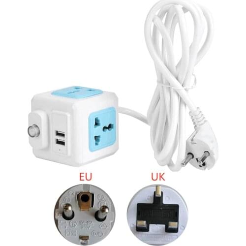 EU UK Plug Network Filter Multi Powercube Power Strip Main Switch 4 Universal Outlet 2 USB 2/3M Extension Cord Power Adapter