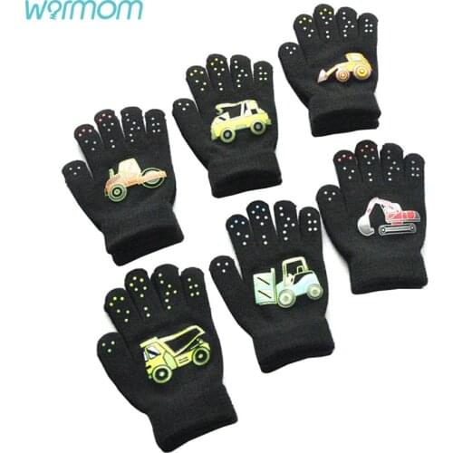 Warmom Kids Winter Warm Gloves Baby Mittens Cute Cartoon Kids Gloves Knitted Full Finger Mittens Boys Girls Christmas Gifts