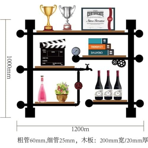 High Quality Retro Design Vintage Wine Rack Wooden Bar Kitchen Wine Storage Shelf Holder Made Of Iron Pipes Boards