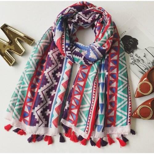 Fashion Bohemia national pattern print colorfull tassels modal hijab women scarf/scarves warps Muslim foulard bandana 10pcs/lot