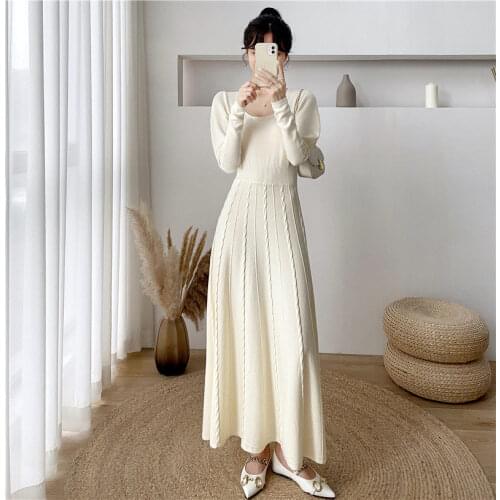 Womens Sweater Bottoming Shirt Fashion A Line Autumn Winter Knitted Dress Korean Design Sleeve Elegant Slim Pleated Top M492