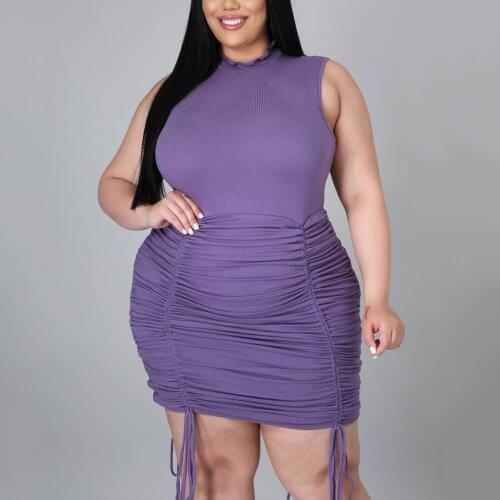 4XL 5XL Plus Size Dresses For Women Large Big Size Sleeveless Bodycon Draped Mini Length Elegant Solid Fashion Dress Vestidos