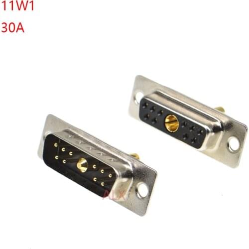 1PCS 11W1 30A Gold plated MALE FEMALE high current CONNECTOR D-SUB adapter solder type 10+1 plug jack 11 Position hight Power
