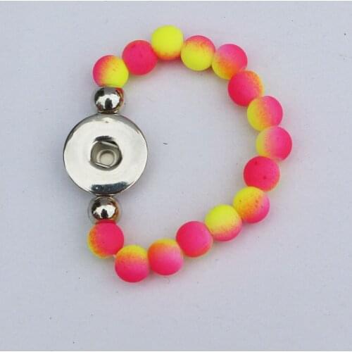 1PC New Children Girls Diy Snap Jewelry Yellow&Pink Color Rubber Beads Handmade 18mm Snap Button Bracelet 15CM For Kids