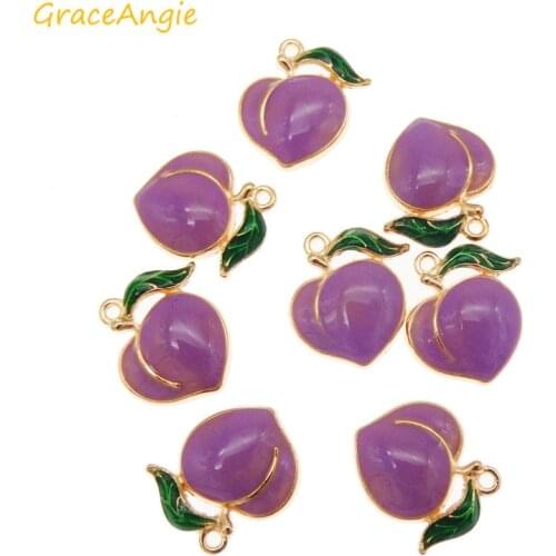 10pcs Enamel Charms Peach Pendant Purple Fruits for Bracelet Earrings Jewelry DIY New Banggle Accessories Alloy Gift Party Dec
