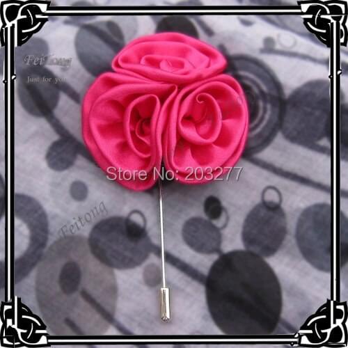 12piece /lot 5cm men brooch lapel pin satin flower stick pin wedding groomsman breastpin stick pin 7colors for your choice