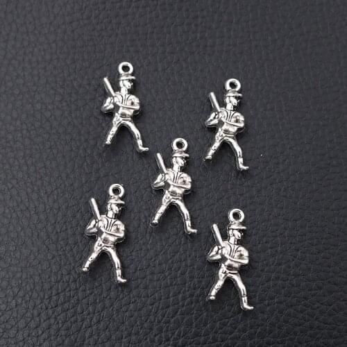 15pcs/lot Silver Plated Baseball Player Charm Metal Pendants DIY Necklaces Bracelets Jewelry Handicraft Accessories 25*10mm P146