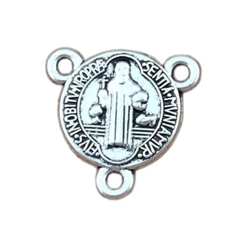 150pcs/Lots Antique Silver Saint Benedict Medal Cross Triangular 3-Strand Charm Spacer End Connector 16x16mm DIY Accessories F59