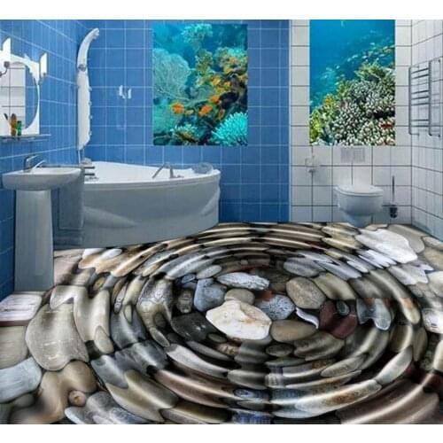 3D pvc flooring waterproof water ripples pebbles waterproof self-adhesive 3D wallpaper vinyl flooring bathroom