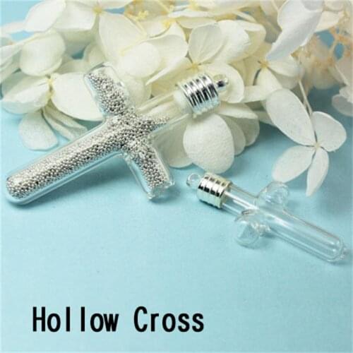 4PCS 6MM Hollow Cross Name on Rice Glass Vial Charm DIY Pendant Necklace Jewelry Finding
