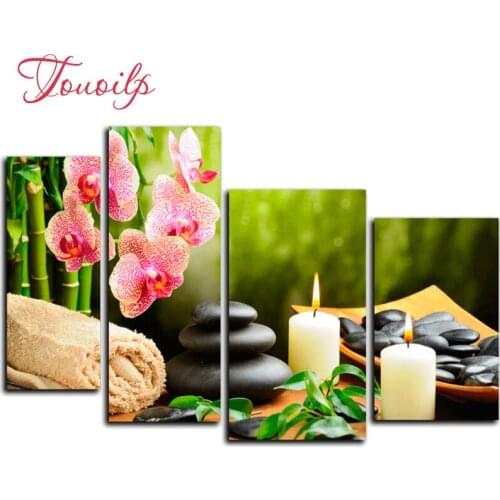 4pcs/set 5d Bamboo magnolia Diamond Painting Cross Stitch Pattern Diamond Embroidery Mosaic Full Drill Home Decor DIYPainting