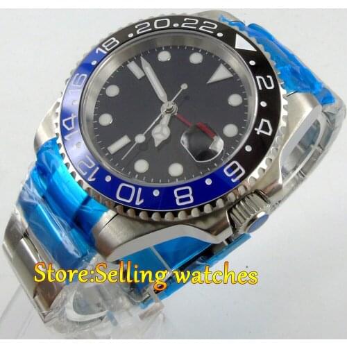 40mm parnis black dial GMT sapphire glass date window automatic mens watch