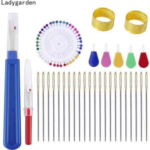 510PCS Stainless Steel Golden Tail Embroidery Fabric Cross Stitch Needles Kit Pearl Needle Thimble Needle Threader Seam Rippers
