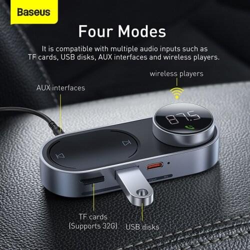 Xiaomi Baseus Solar Car FM Transmitter Modulator Bluetooth 5.0 Wireless MP3 Player USB Car Charger AUX Handsfree Car Kit Hot