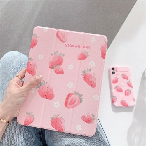 Cute Strawberry For iPad Pro 2020 2018 AIR3 10.5 inch Case for iPad 2017 2018 Air2 9.7 Mini 5 Cover Capa With Pencil Slot Cases