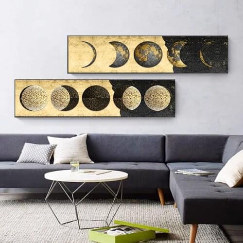 DDHH Large Size Golden Art Canvas Painting Gold Foil Moon Canvas Art Posters Prints Wall Pictures For Living Room Decor Cuadros
