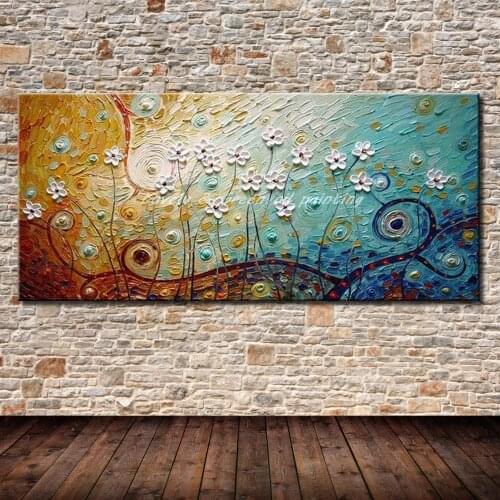 Decorative Art Picture Handpainted Modern Abstract Flower Palette Knife Canvas Oil Painting Wall Art Picture For Room Home Decor
