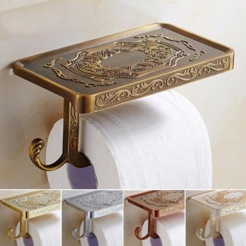 Wholesale And Retail Antique Carving Toilet Paper Roll Holder Paper Rack with Phone Shelf Wall Mounted Paper Holder And hook