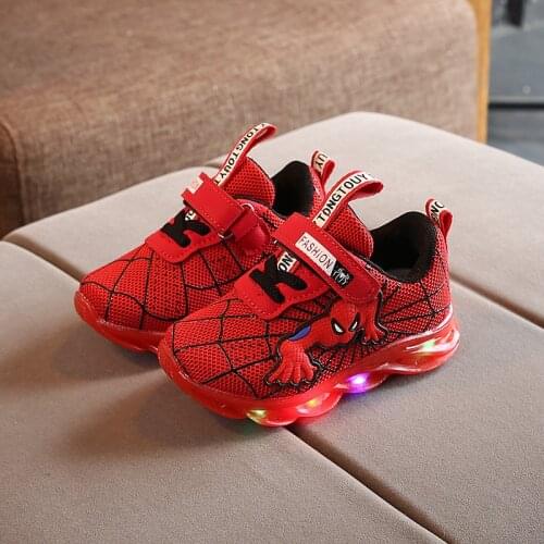 Colorful Lights Baby Led Shoes Children Glowing Sneakers with Light-up Sole Spider Shoes for Kids Boys Girls Luminous Shoes