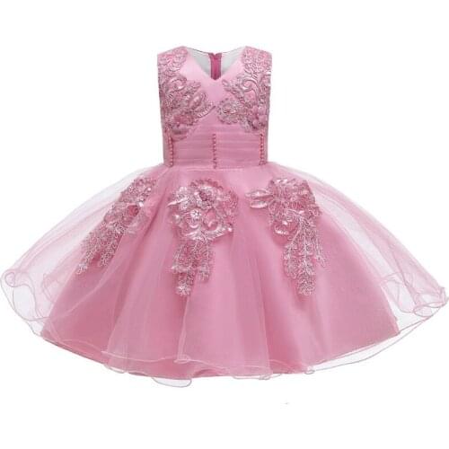 Flower Beads Girl Dress Children Party Costume Kids Formal Events Vestidos Infant Tutu Flower Dress Wedding Gown