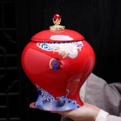 European Painted Dragon Shaped Ceramic Storage Jar Flower Vase Household Sealed Tea Tin Candies Storage Box Home Decoration Gift