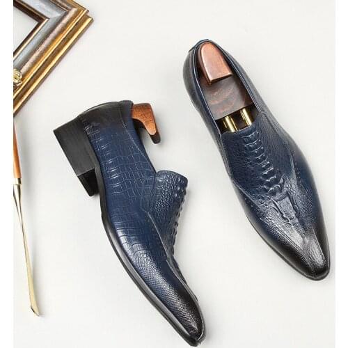 Italian Brand Mens Wedding Oxford Shoes Black Blue Genuine Leather Brogue Men Dress Shoes Slip On Business Formal Shoes For Men