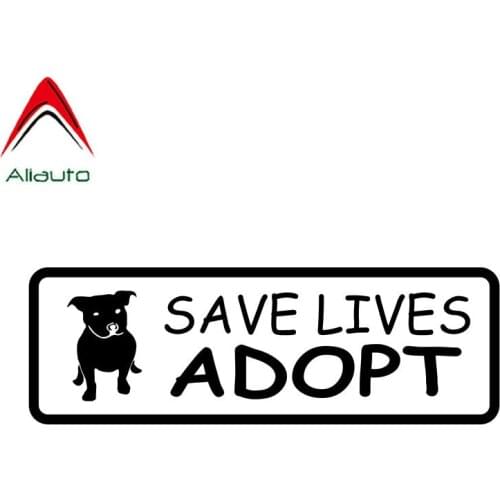 Aliauto Cartoon Car Stickers Save Lives Adopt Pit Bull Dog Vinyl Sunscreen Waterproof Reflective Decals Black/Silver,19cm*6cm