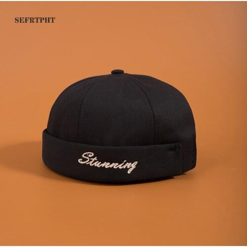 Mens Adjustable Brimless Hat Women Vogue Retro Skullcap Docker Sailor Cap Biker Cap Beanie Retro Embroidery Unisex 2019 New