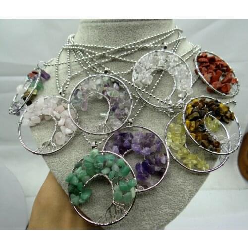 Natural stone Wisdom Tree 7 Chakra Turquoises Quartz Crystal tiger eye Pendant for diy Jewelry making necklace Accessories1pcs