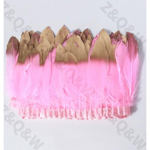 Natural pink goose feather spray gold head to make 2 meters cloth edge DIY shopping festival costume dress skirt decoration