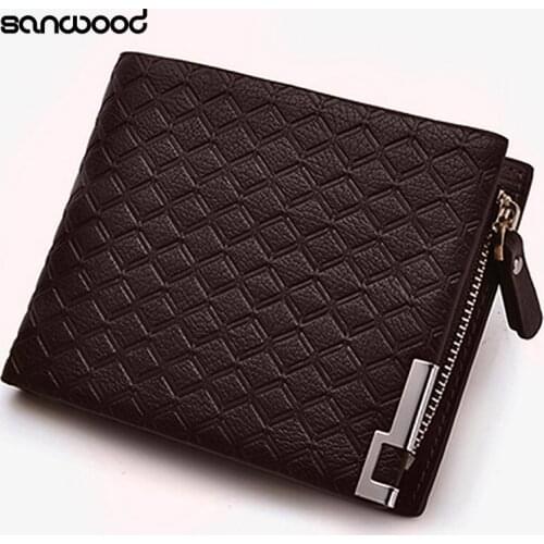 2016 NewMens Short Faux Leather Tartan Pattern Zipper Wallet Card Money Clutch BillfoldDiscount Carteira 9XYK