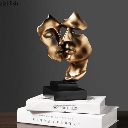 Couples Golden Statue Silence Is Gold Abstract Figures Sculpture Ornaments Lovers Figurines Character Resins Crafts Decor Modern