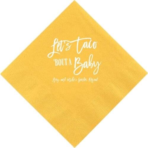 Let' Taco 'Bout a Baby - Personalised Baby Shower Napkins, Fiesta Baby Shower, Custom Gender Reveal Napkins, Taco Baby Shower