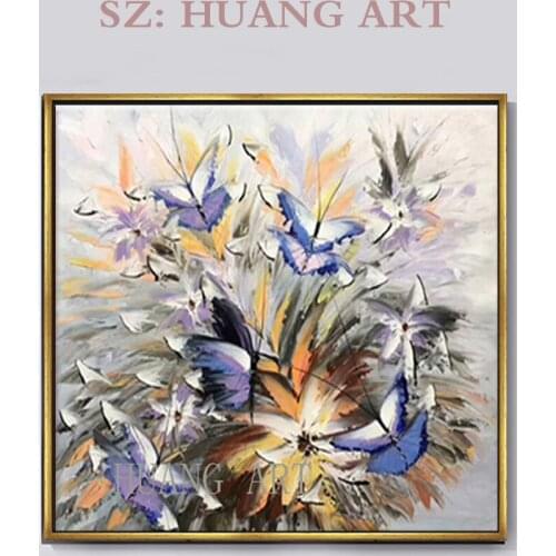 No dark blue flower borders of the panel wall thick knife painting home decor hand-painted oil painting decorative hall bedroom
