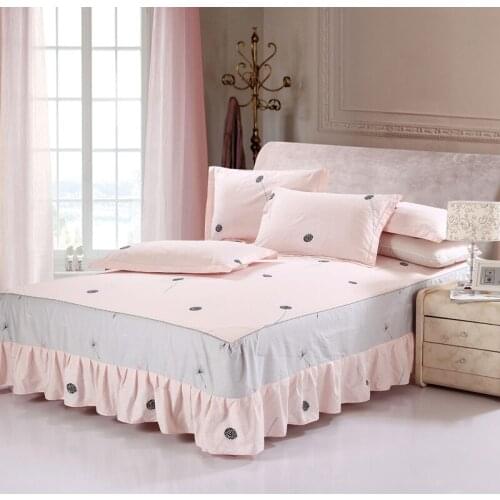 New style dandelion Bed skirts 100% cotton bedding with 2pcs pillowcase Printing Flower Pink Green Home textile queen King size