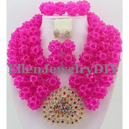 Attractive African Beads Jewelry Set Nigerian Wedding African Rose red Jewelry Sets Crystal Beads Jewelry Sets W10304