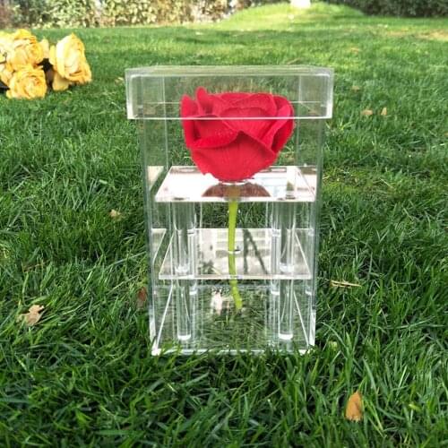 Clear Acrylic 4 Holes Flower Box Valentines Day Wedding Gift Rose Box Handmade Acrylic Rose Storage Box With Lid Wholesale