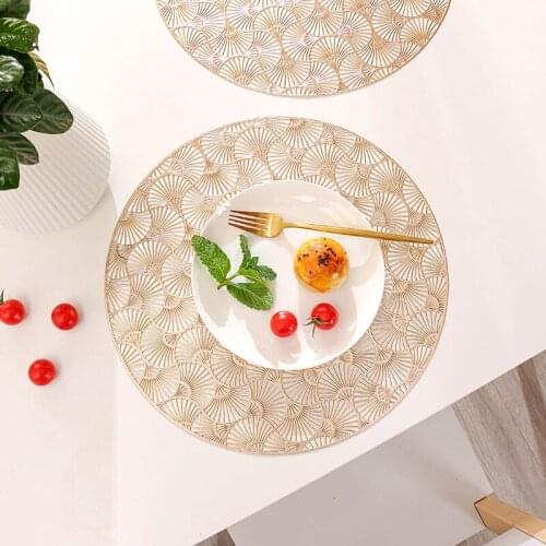 PVC Hollow Round Placemat Waterproof Non Slip Dining Table Mat Heat Insulation Steak Plate Pad Coffee Coaster Kitchen Home Decor