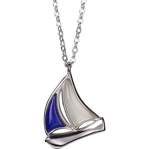 S925 sterling silver natural Hetian jade lapis lazuli pendant personality sail temperament ladies clavicle chain pendant