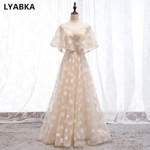 Sexy Scoop Neck Evening Dress Elegant Robe De Soiree Beading Lace Evening Dresses Long Dress 2020 New Fashion Vestido De Festa