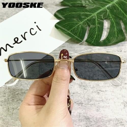 YOOSKE Small Square Metal Sunglasses Men Brand Designer Vintage Rectangle Sun Glasses for Women Korean Style Black Eyewear UV400