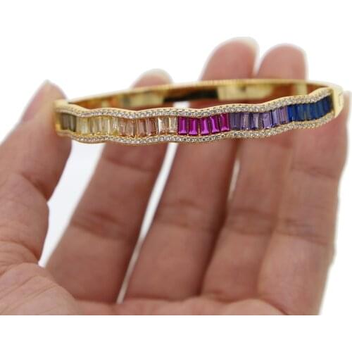 New Rainbow bangles Irregular deisgn bracelets fashion square rainbow cz rhinestone bar Charm bangles women fancy gifts 56-58mm